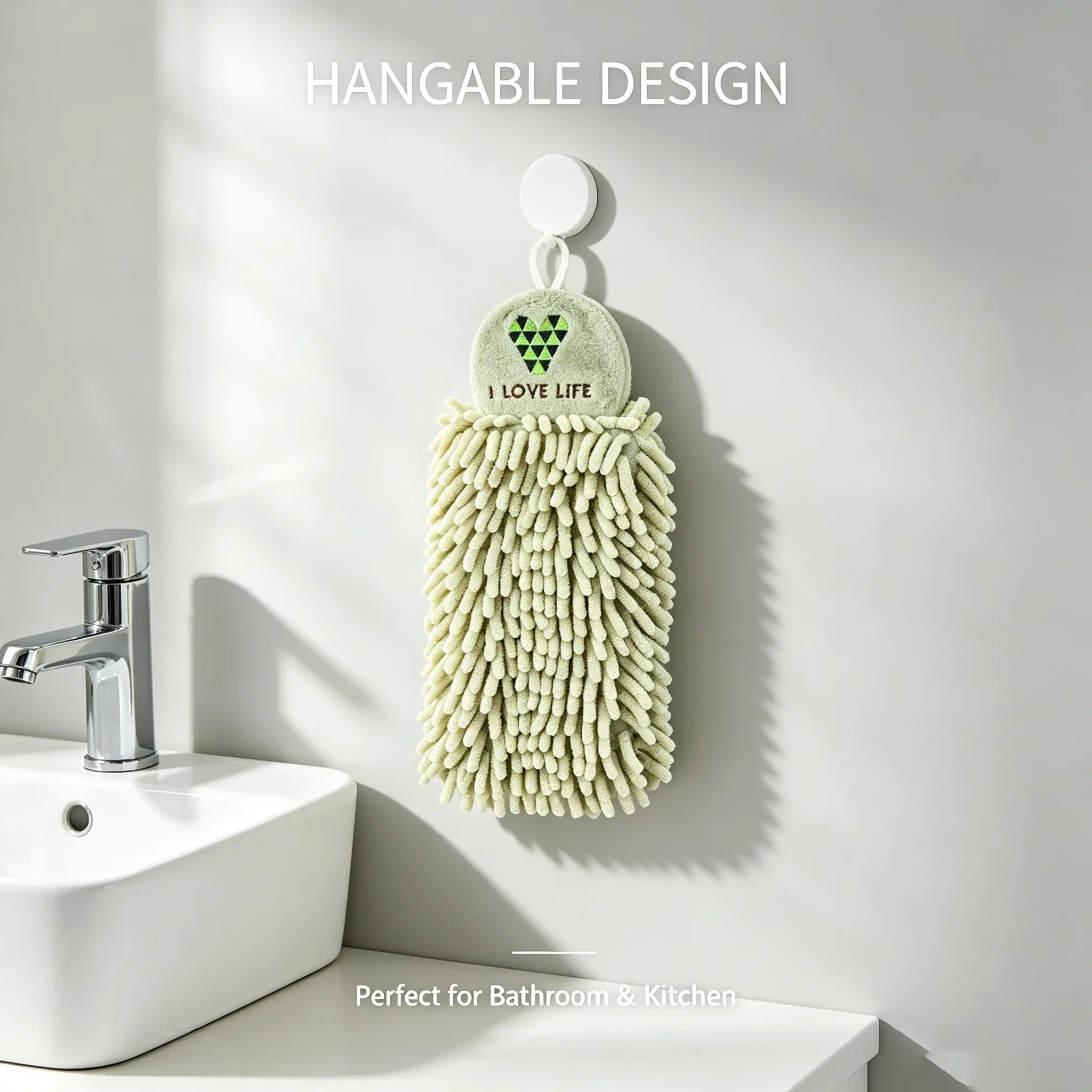Quick-Dry Hanging Hand Towel, Highly Absorbent, Durable, Chenille Kitchen Towel, Creative Cartoon Embroidered, Hangable Chenille Hand Towel