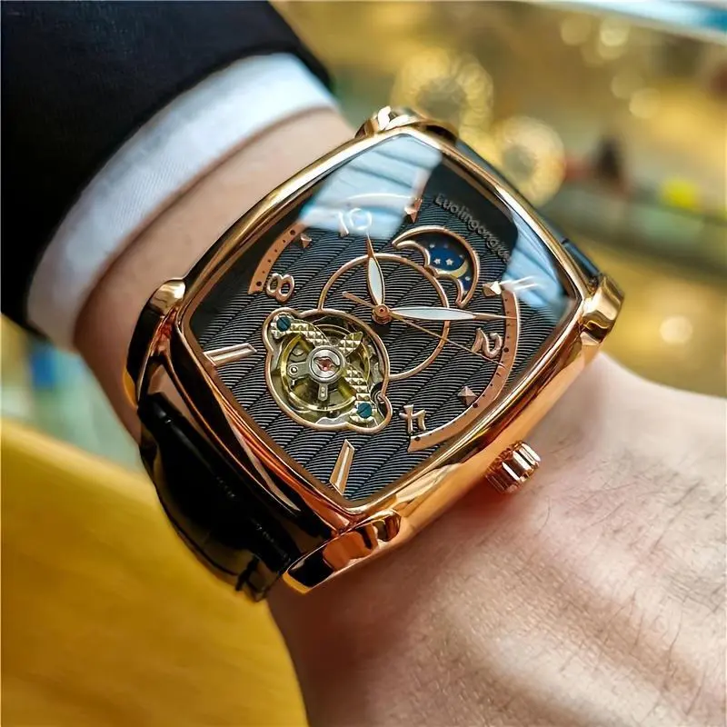 Men's Luminous Automatic Mechanical Watch High-End Fashion Blue/Black/White/Silver Waterproof 30M Self-Winding Moon Phase Display