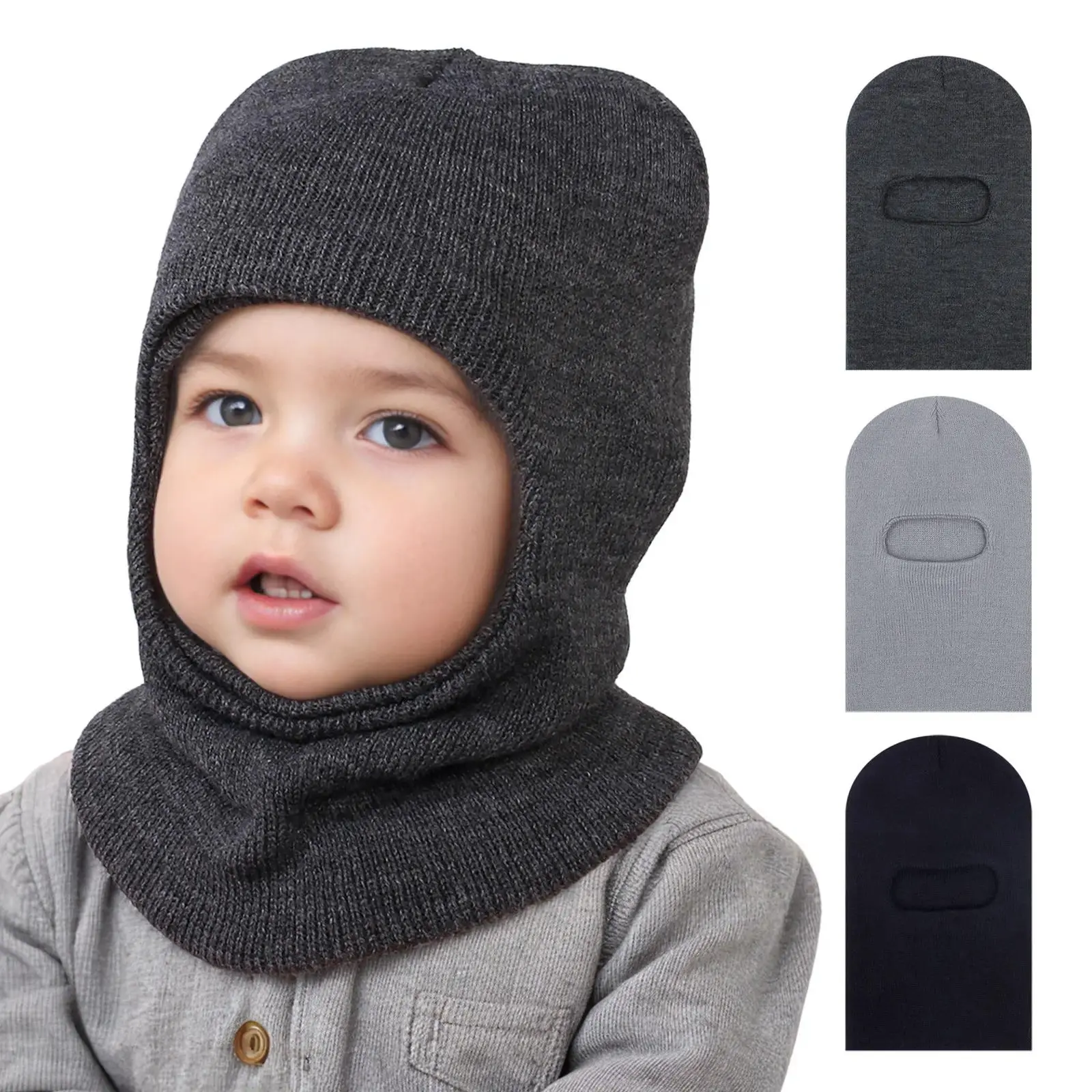 2-in-1 Striped Knit Balaclava Hat & Neck Warmer, Thermal Insulating Hat for Youngsters, Stretch Fit Lightweight Machine Washable Headwear, Multi-Color for Outdoor Play & New Year's Celebrations