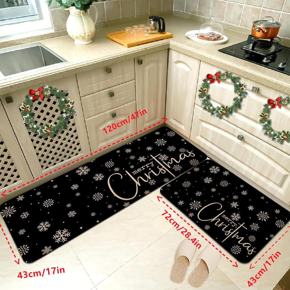 Christmas Kitchen Mats Set, Festive Wood Grain Design, Non-Slip Soft Low Profile, Winter Home Decor, Holiday Cooking & Celebrations, Home Decorative Rug