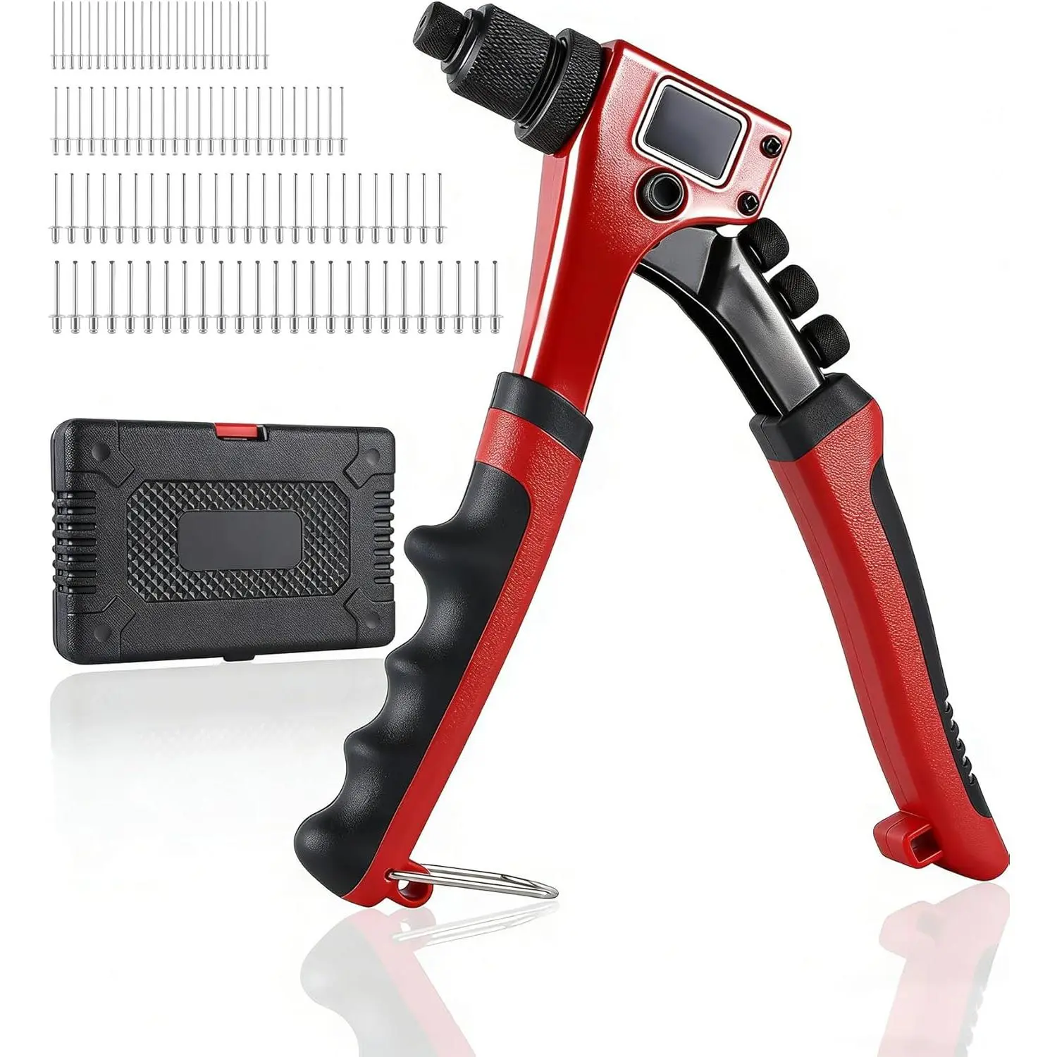 Professional Rivet Gun Kit, 4-in-1 Manual Pop Riveter Tool with 100 Rivets, 4 Interchangeable Heads, and Storage Case, No, No Warning Applicable
