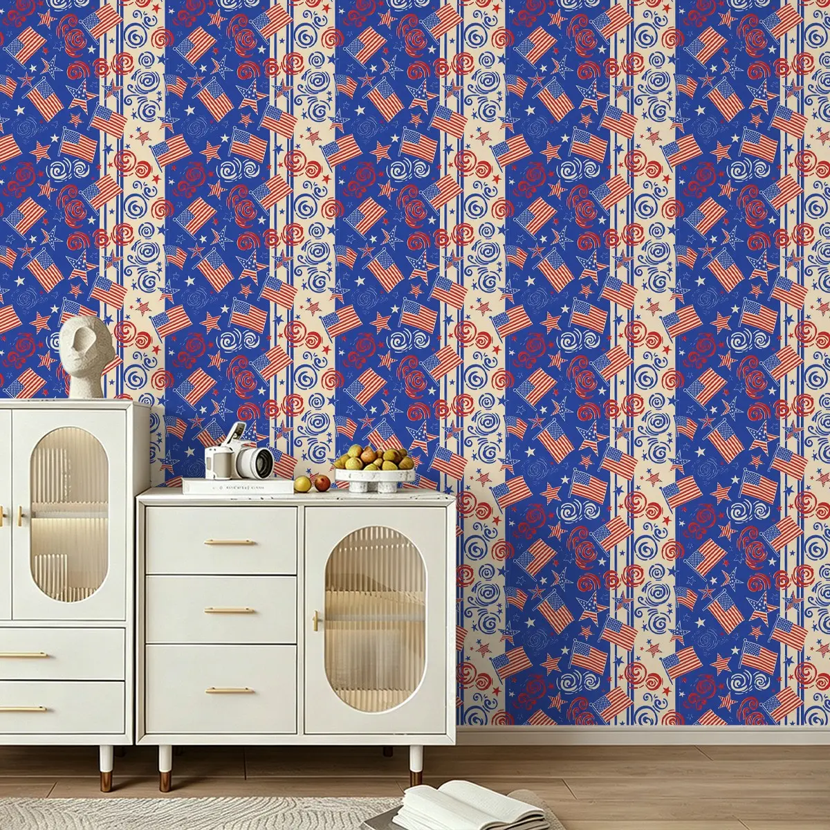 Seamless Wall Stickers, American elemental flag pattern, Easy Peel-Off Decorative Wallpaper, High-Quality Waterproof, Ideal for Home & Restaurant
