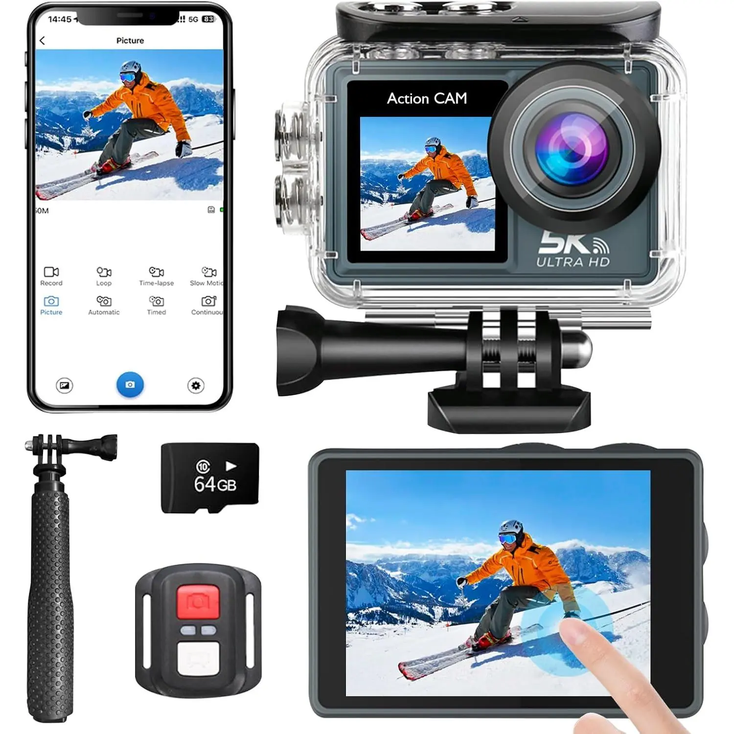 Action Camera 5K 30FPS 20MP  Camera 100FT Underwater EIS  Cam with  Screen, 170? Wide Angle, Remote Control, WiFi, 5X Zoom for Snorkeling, Diving, Cycling, and Vlogging