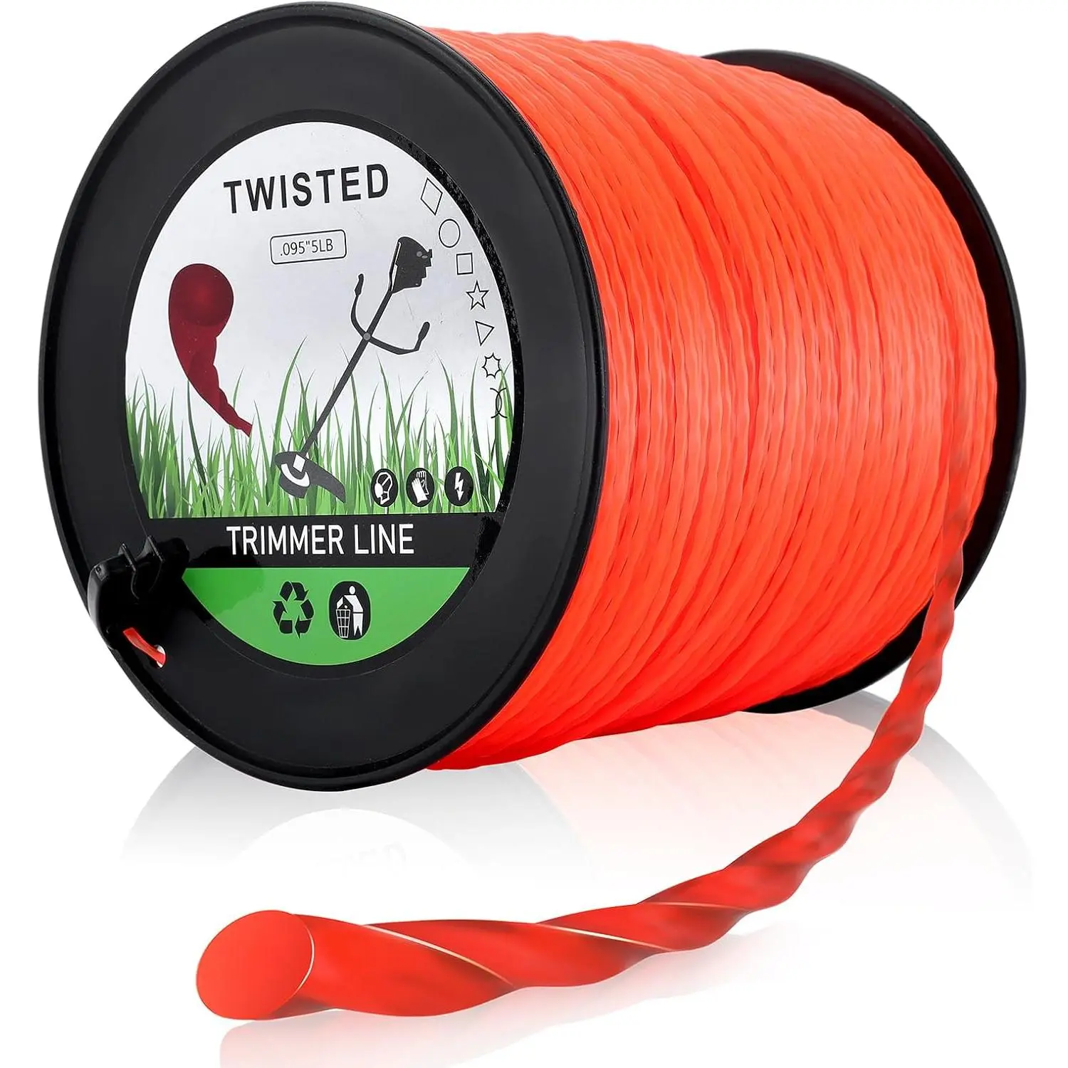 .095" 5-Pound by 1889-ft Trimmer Line Round Twist,Commercial 2.4 mm/095-Inch String Trimmer Line in Spool,Weed Eater String 095,with Line ,Orange,SOAK for 24H Before Using