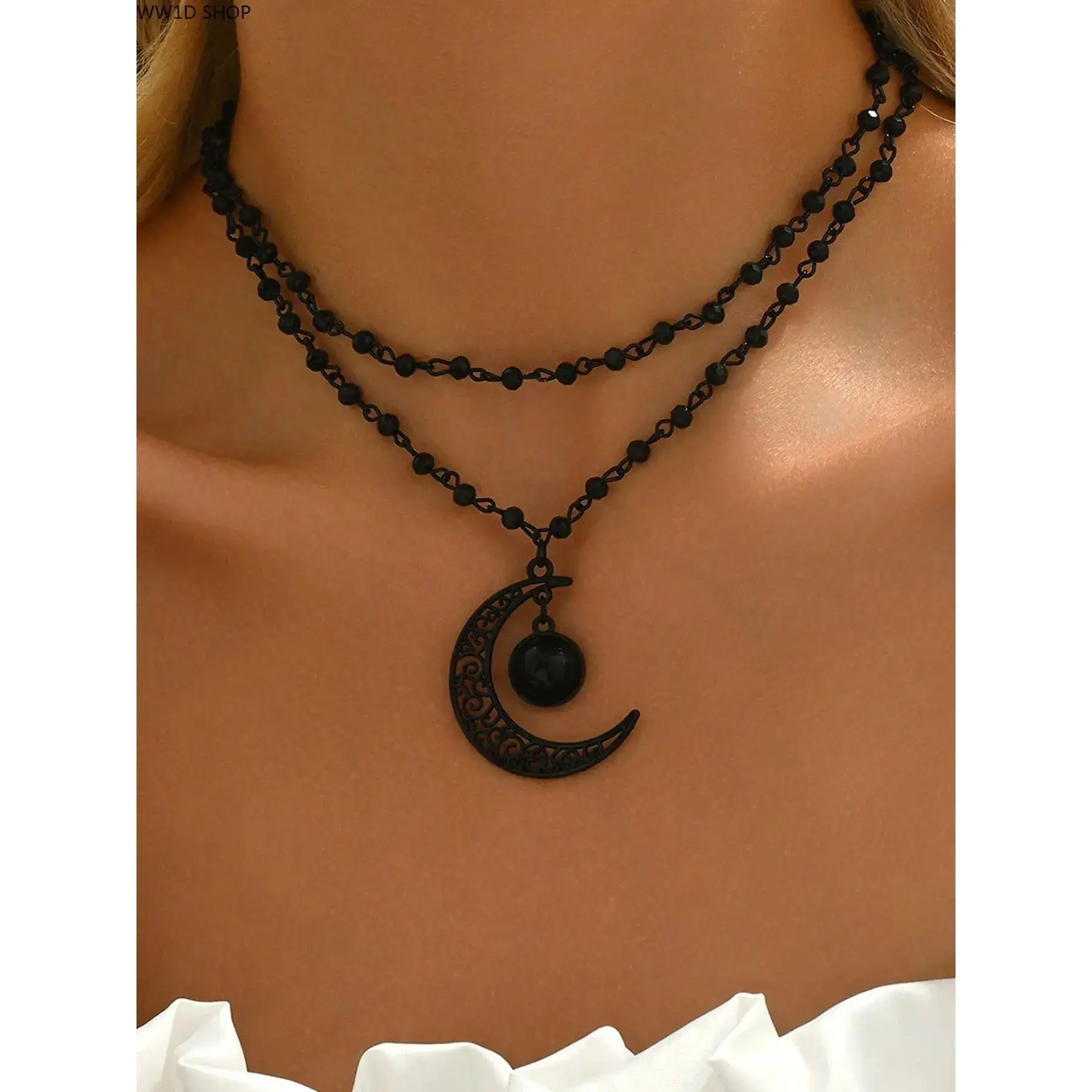 Women's Gothic Aesthetic Moon Goddess Charm Set Necklaces - Celestial Layered Sets, Zinc Alloy Crafted, Dark Crystal Beads, Casual Halloween Accessory, Gifts for Women, Durable All-Season Jewelry for Daily Wear, Accessories For Women, All-Season Accessory