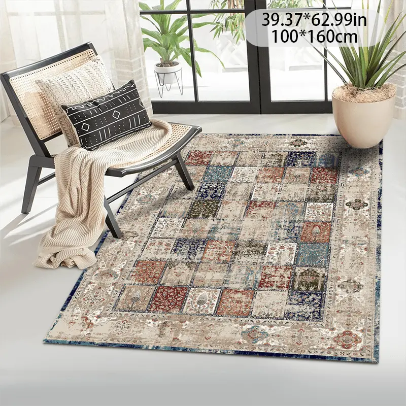 This carpet features a classic European ethnic design, has a crystal velvet texture, weighs 1.76 pounds per square meter, and has a patterned plastic dot design on the bottom. It is available in light blue and has a grid layout, offering both comfort and.