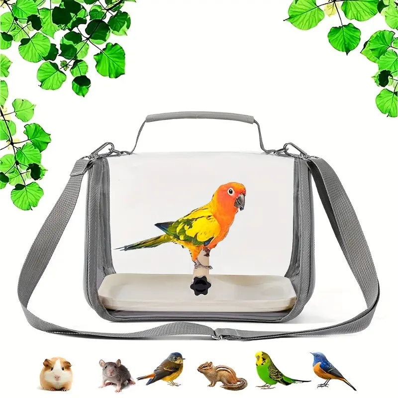 Foldable Transparent Bird Carrier Bag, Portable Pet Transport Case with Stand and Tray, Breathable PVC Zipper Closure, Ideal for Parrots and Small Pets