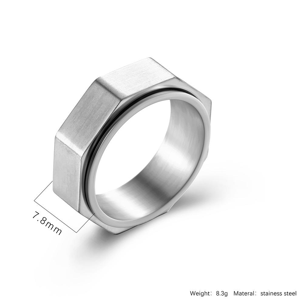 Unique and Personalized Octagonal Nut Titanium Steel Rotating Ring, Relieves Anxiety and Stress, Unisex Six-Sided Jewelry
