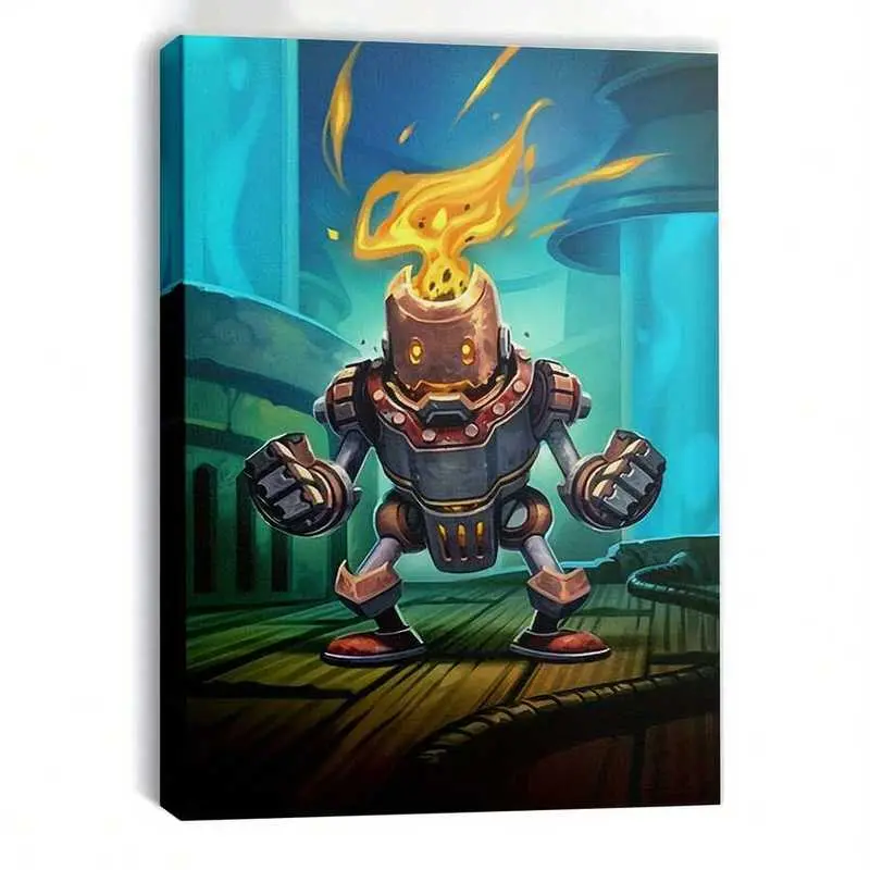 1pc  Canvas Poster - Glowing Robot Art With Mechanical Arms, Dark Blue & Orange Cyberpunk Decor - Ready-To-Hang Gaming Room, Living Room, Office, Cafe Wall Decoration - Futuristic Robot Canvas Print