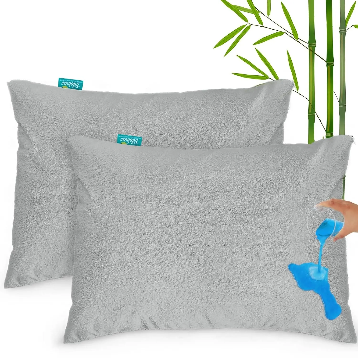 Toddler Pillowcase Protector 2 Pack, Waterproof Pillowcase Cover | Travel Pillow Case Cover with Zipper, Machine Washable, Fit Toddler Pillow 13"x18" or 14"x19" for Boys Girls, Gray