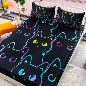 3PCS Cute Cat Bedding Sheets, High-Definition Digital Print, All-Seasons No-Fuss Home Bedding Linen Set comfortable