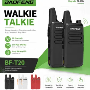 2PCS BAOFENG T20 Long Range 5W Walkie Talkie Portable Mini Size Rechargeable Type-C Charging BF-T20 Handheld Two Way Ham Radio Lightweight Durable 16 Channels UHF 400-470MHz Upgrade 888S Radio with Audio Earpiece