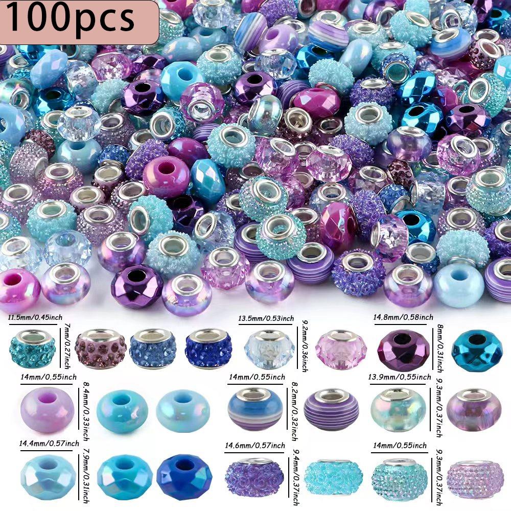 100pcs Mixed Acrylic Flatback Beads, Bead Assortment, Multicolor, Various Sizes, Spacer Beads for DIY Crafts, Pen Chains, Keychains, Gift Accessories
