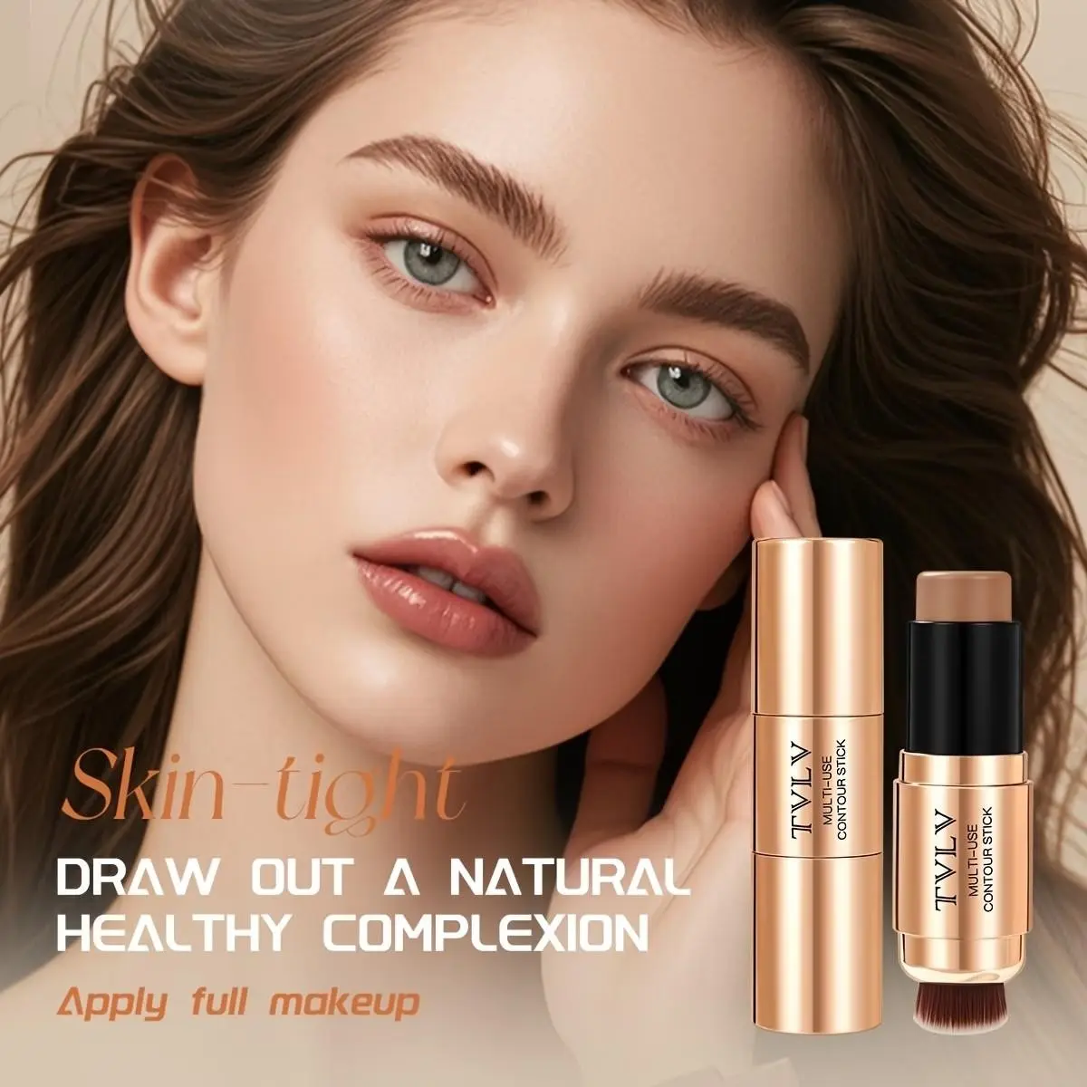 2 in 1 Face Highlighter Concealer Stick, Smooth Cream Texture, Brush Included, 4 Colors, Long-Lasting, Natural Finish, Suitable for All Skin Types