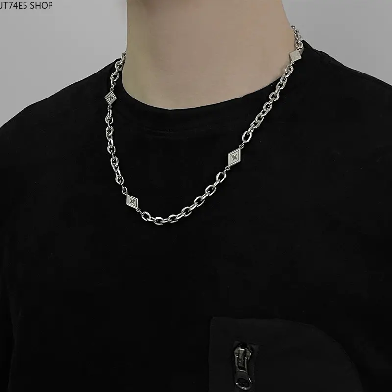 Titanium Steel Necklace for Men, Minimalist Hip-Hop Style Collarbone Chain with Polished Metal Coating for Daily Wear, Crystal, Long