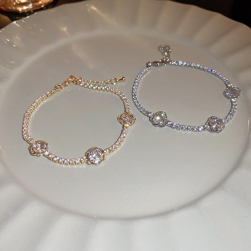 Elegant Zircon Flower Cutout Bracelet, Women's Fashion Jewelry, Rhinestone Design, Perfect Gift for Her, All Seasons Wear