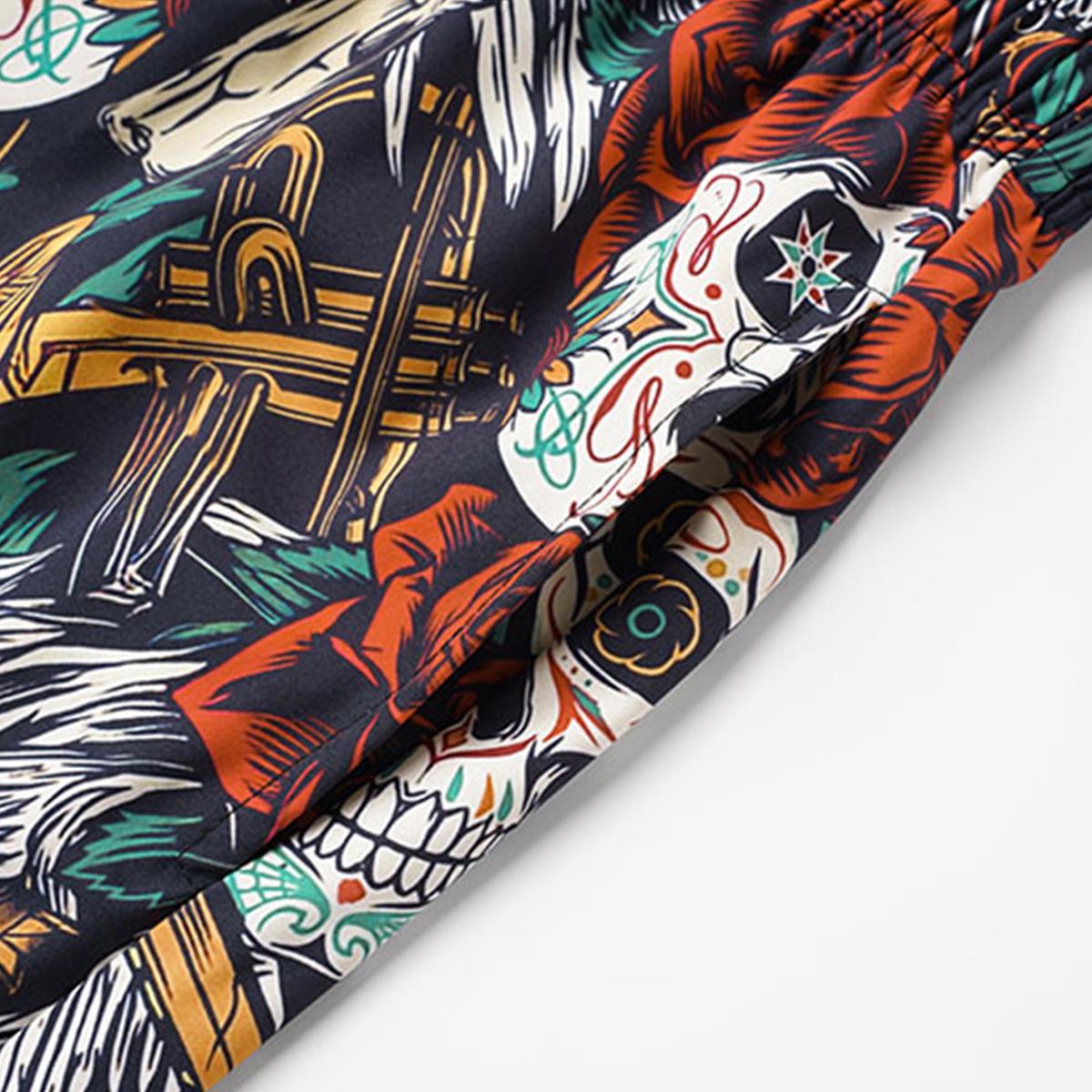 Statement Bold Mens 2 Pack Skull Print Swim Trunks Loose Fit Drawstring Beach Shorts for Vacation Wear and Summer Events