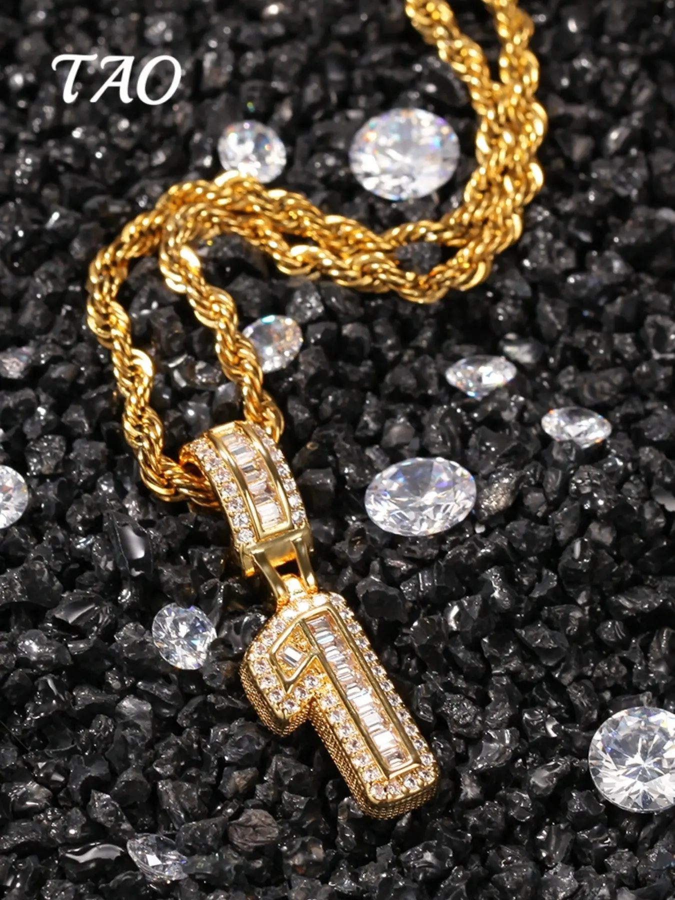 TAO-1PC Creative Digital Ice Sugar Necklace with 0-9 Numbers, Copper Encrusted with Luxurious Zircon Stones, 24-Inch Twist Chain, Hip Hop Street Style, Unisex, Trendy Jewelry