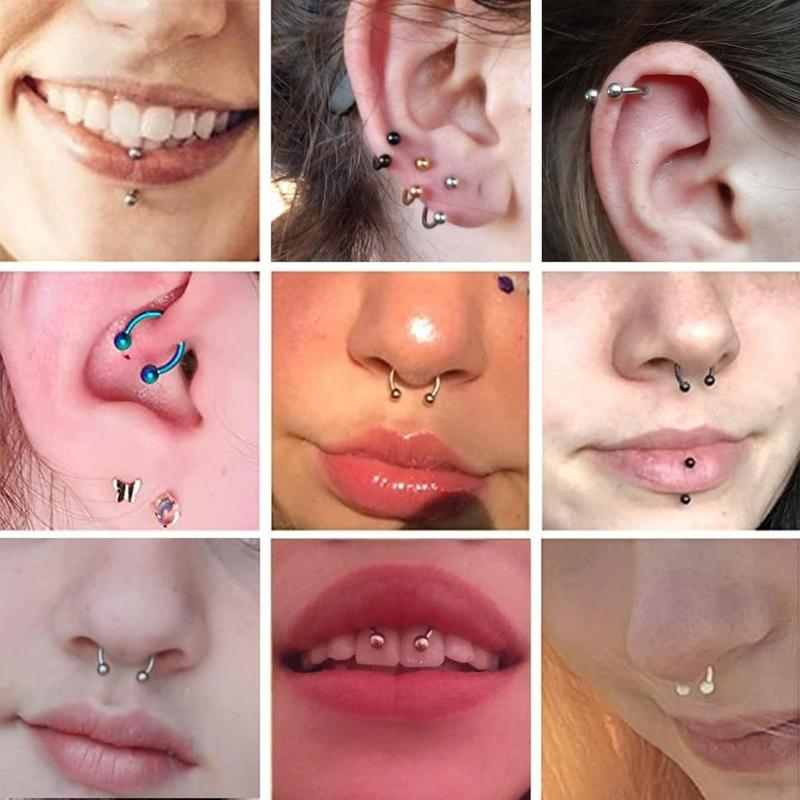 FINREZIO 48Pcs 14G Stainless Steel Horseshoe Nose Septum Rings Piercing Jewelry Cartilage Helix Tragus Earring Hoop Eyebrow Lip Hoop Piercing Ring for Women Men 6mm 8mm 10mm 12mm Daily