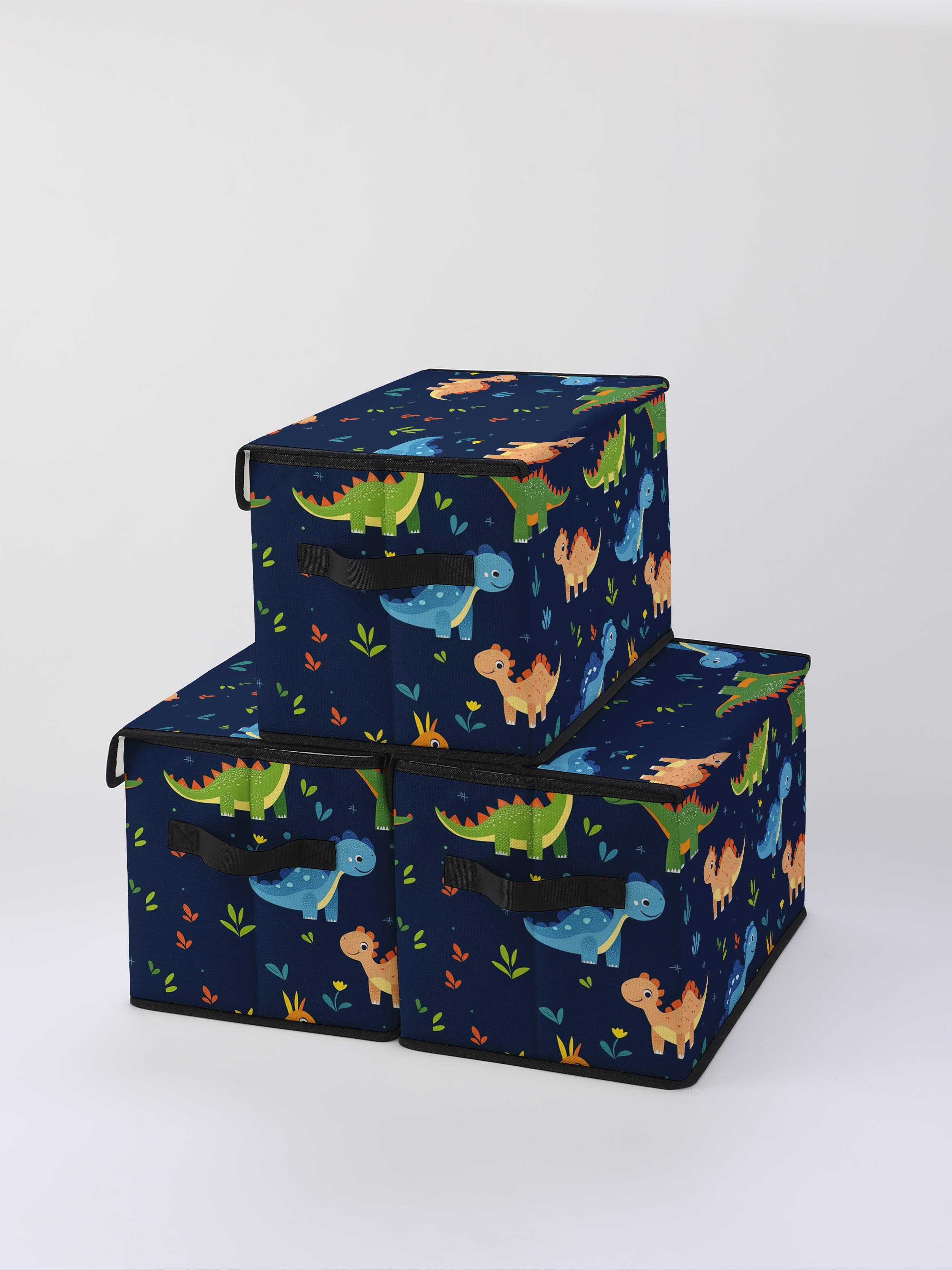 Dinosaur Pattern Printed Storage Box with Lid and Handle, Ideal for Organizing Clothes, Blankets, Sheets, and Toys in Bedroom or Under Bed