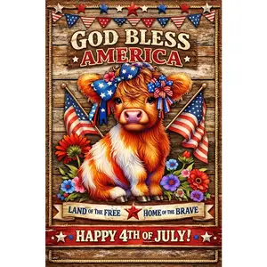 1 Pack God Bless America Diamond Painting Kit with Tools Unframed DIY Craft for Home Wall Decor 4th of July Independence Day Patriotic Cow Design Gift for Living Room Bedroom Decoration