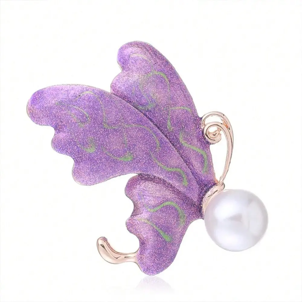 Elegant Creative Purple Pearl Butterfly Badges Brooch for Women and Men Fashion Insect Pin Suit Clothing Accessories