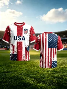 Men's Casual Short Sleeve T-Shirt, Usa Flag All over Print, Breathable Comfort, Slim-Fitting, Round Neck, Summer Fashion