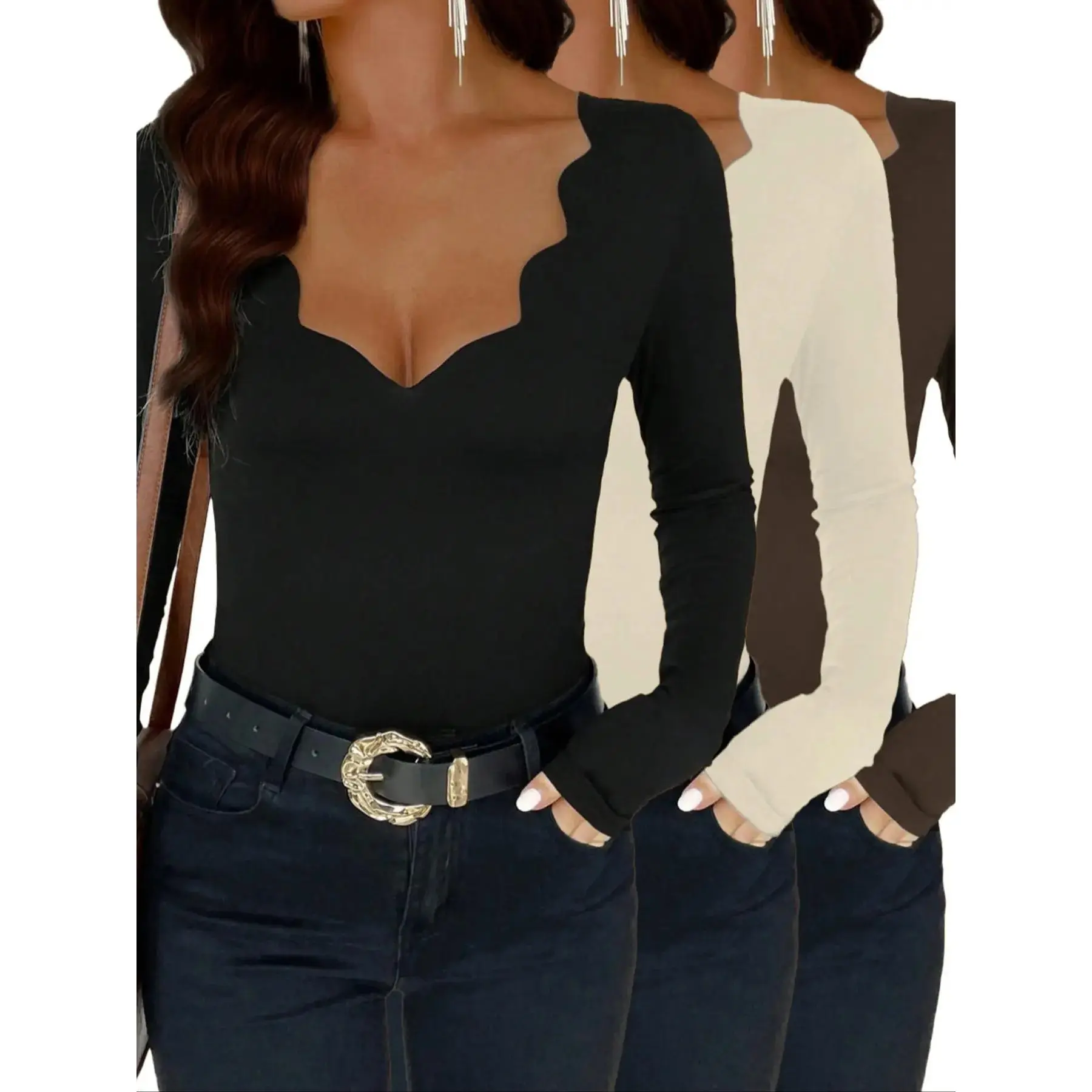 Women's Fall Winter Knitted V-Neck Long Sleeve Jumpsuit Set, Elegant Pleated Collar, Casual Layered Wear, Three-Piece