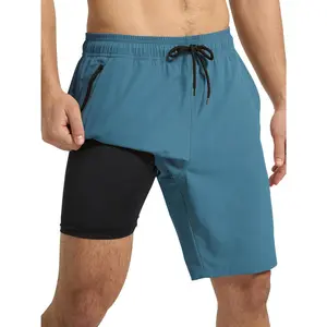 Arcweg Men's Swim Trunks with Compression Liner and Zipper Pockets Quick Dry Bathing Suit Board Swimming Shorts