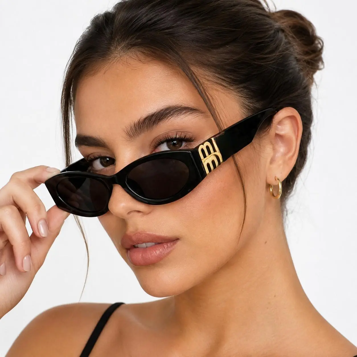 Women's Retro Oval Cat Eye Sunglasses, UV400 Protection Vintage Black & Havana Tortoise Shell Sunnies, Trendy Slim Frame Resin Lens Shades for Driving & Travel