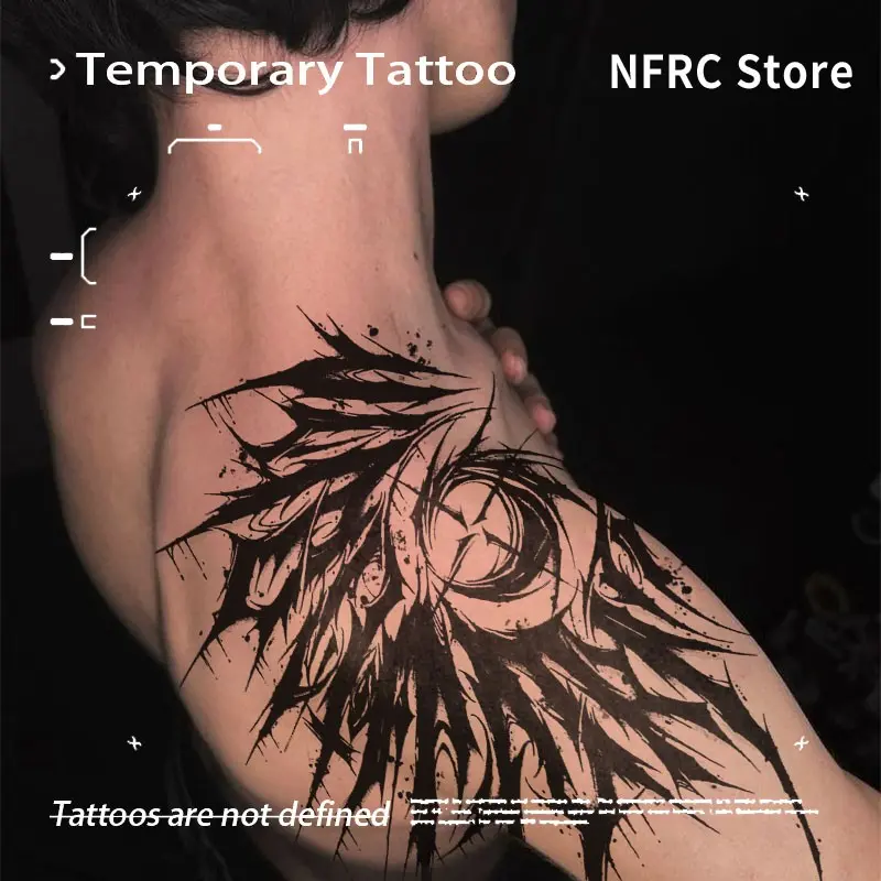Ink Splash Spiky Demon Pattern Herbal Juice Semi Permanent Tattoo Sticker Waterproof Long Lasting Fake Body Tattoo Unisex Shoulder Chest Dark Punk Body Art Decal