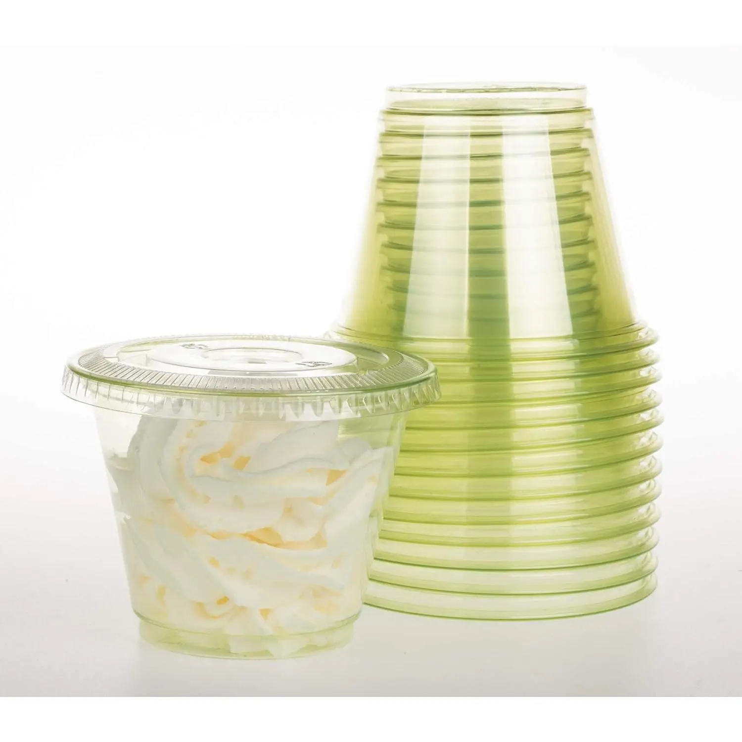 , 9oz-50sets Green Plastic Cups with Clear Flat no Hole ...