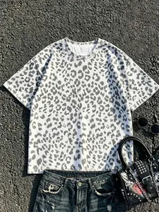 Neutral Retro Leopard Print Short Sleeve T-Shirt, Spot Casual Top, Ideal for Daily Streetwear, Comfortable and Stylish Design