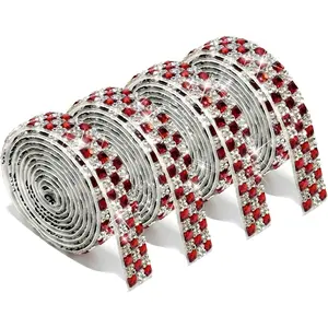 4Rolls Self Adhesive Red  Rhinestone Strips, Bling Glitter Tape Glass  Rhinestone  Ribbons  Sticker for DIY Arts Crafts,  Phone Decoration