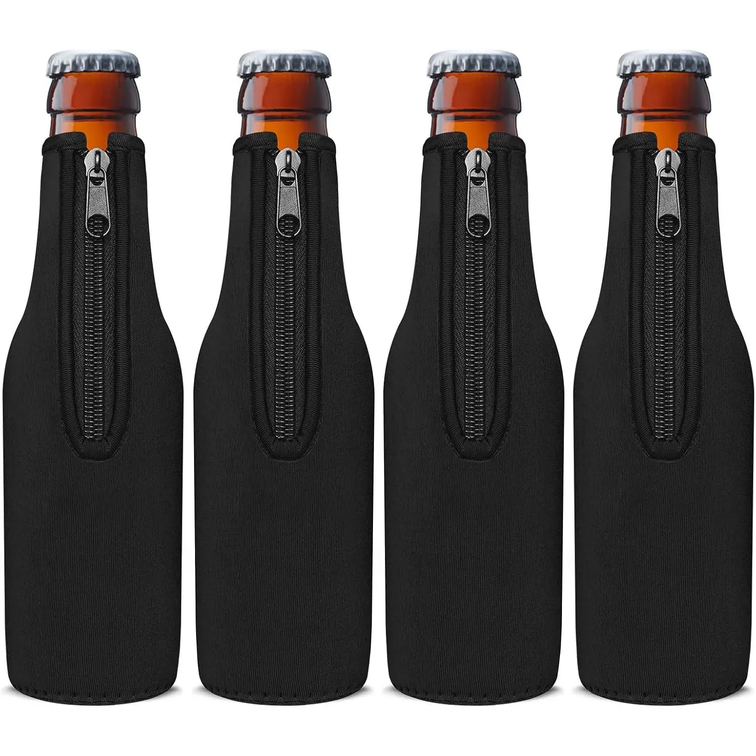 Bottle Cooler Sleeves, Standard Zip-up Extra Thick Neoprene Insulated Sleeve-Keep  Cold and Hands Warm, Non-slip 12 OZ Longneck Bottle Holder with Bottle Opener (Black, 4 Pack)