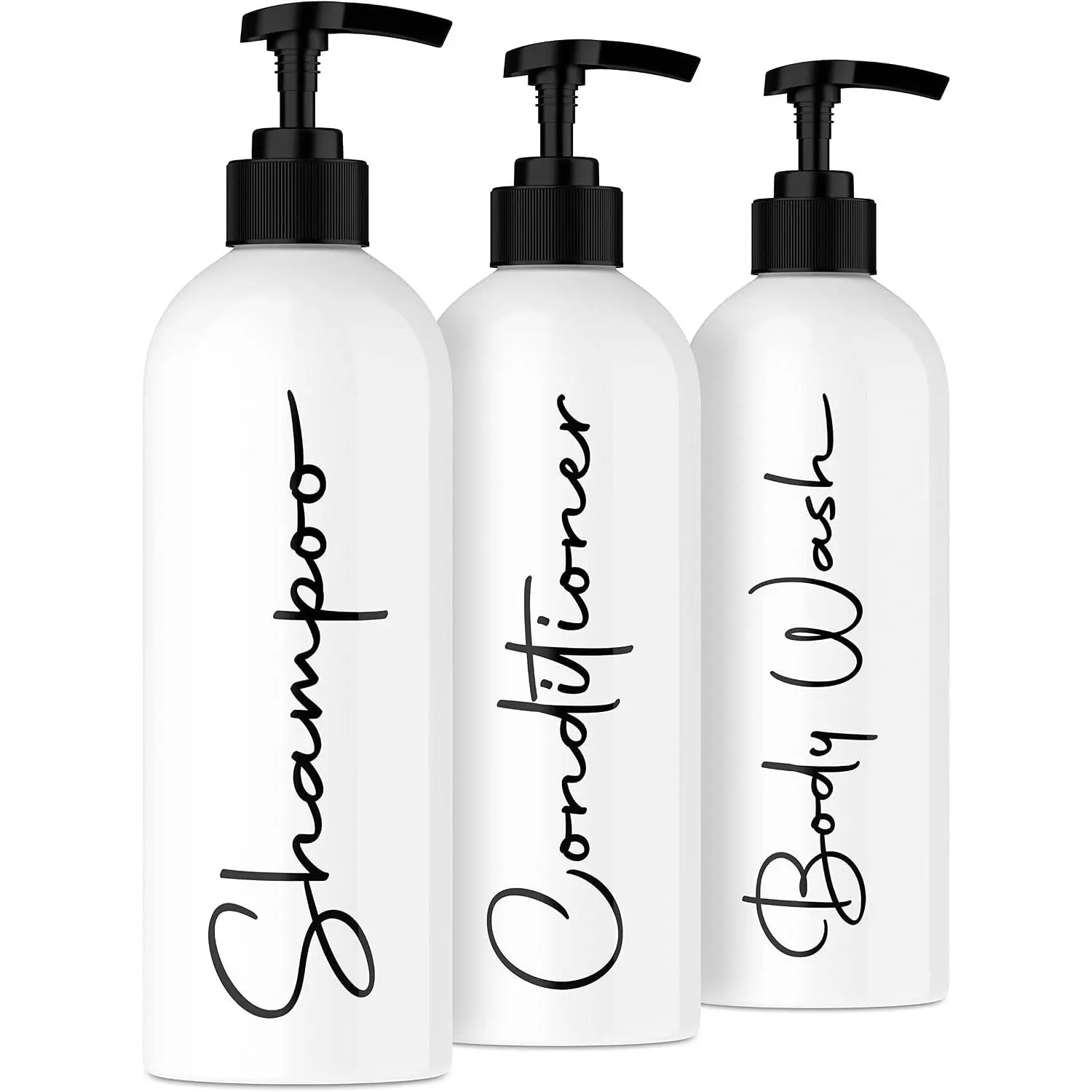 16oz Refillable Shampoo, Conditioner & Body Wash Dispenser Bottles - Set of 3 - Pump Bottles for Shower - Empty Plastic Containers, Matte WhiteGift