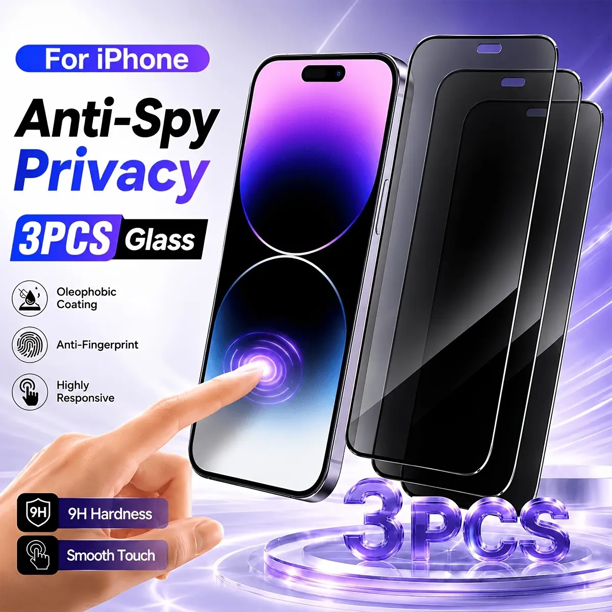 Three-Pack Full Screen Anti-Spy Tempered Glass Film for iPhone X/XS/XR/11/12/13/14/15/16/17 Pro/pro Max, 9h Hardness, Privacy Protection, Protective Privacy Film