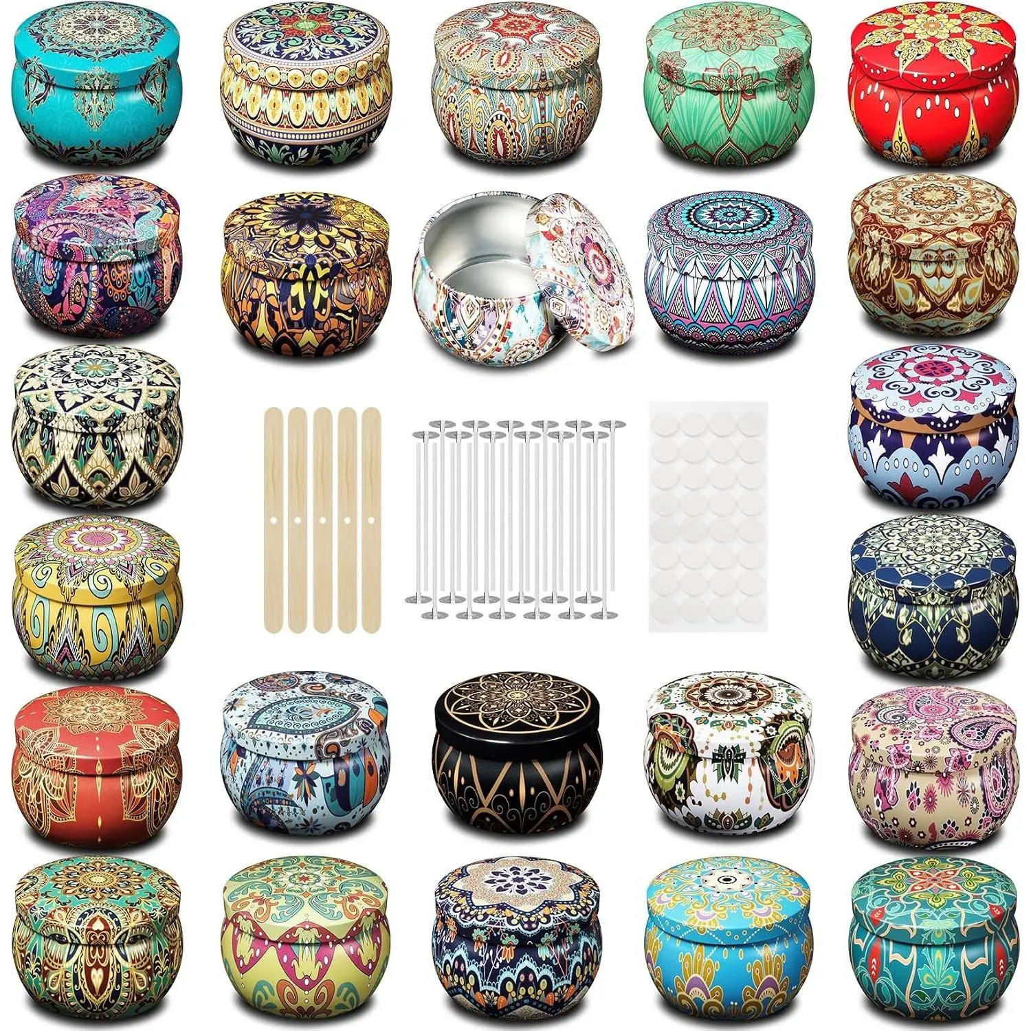 24 Pack 3 oz Empty Candle Tins with Lids for DIY Candle Making, Includes Cotton Wicks, Wick Stickers & Holders