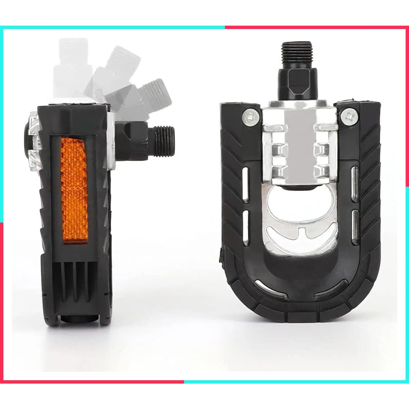 9/16 inch Folding Bike Pedals with Reflective Strips, Aluminum Non-Slip Waterproof Wide Flat Platform Pedals for Ebike, Urban Commute, MTB
