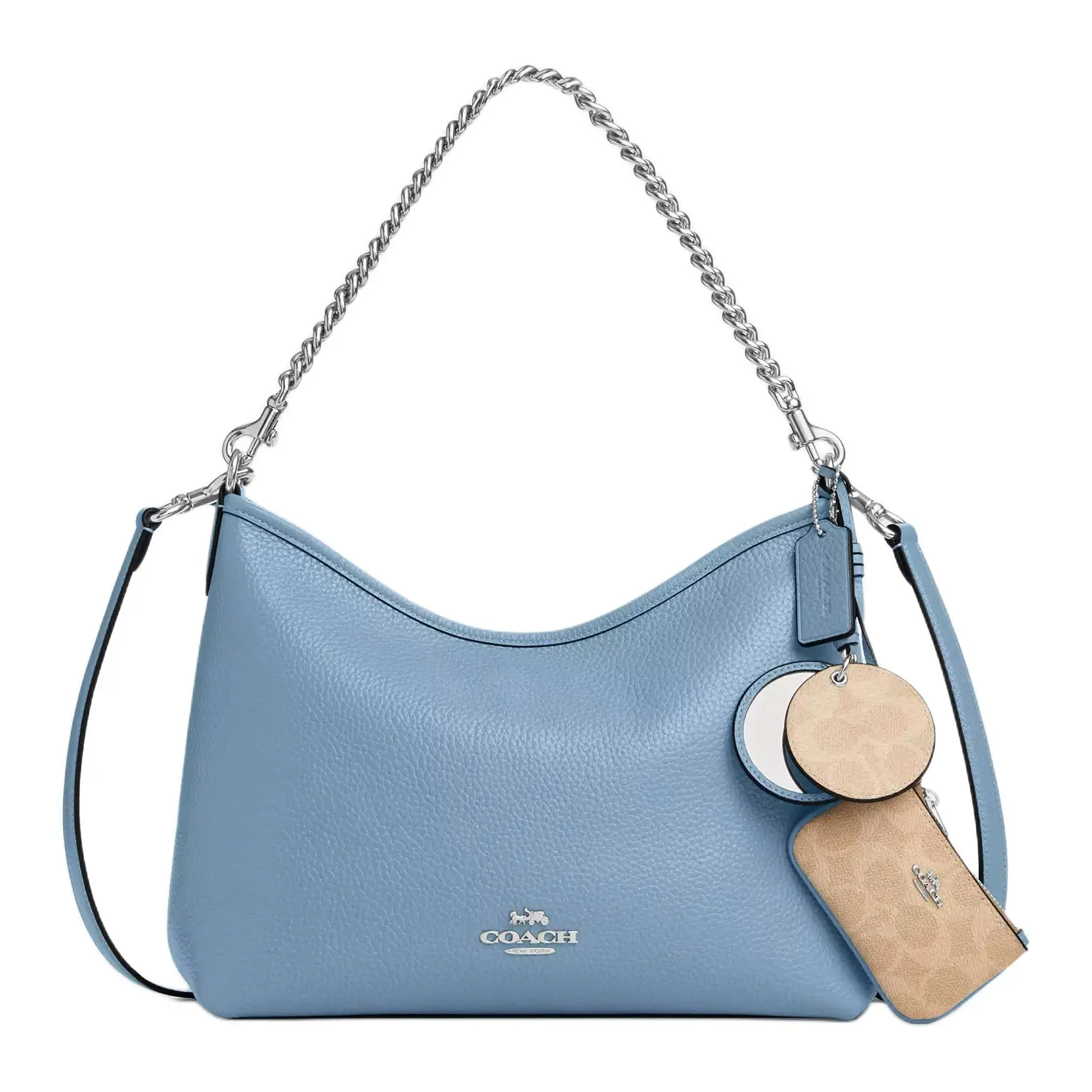 COACH Laurel 31 Mirror Pendant Monogram Crossbody Satchel – Shiny Soft Pebbled Leather, Large Women’s Bag in Blue