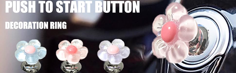 Car one-Touch Start Button,Engine Start/Stop Resin Flower Starter Cover,Pink Car Accessories