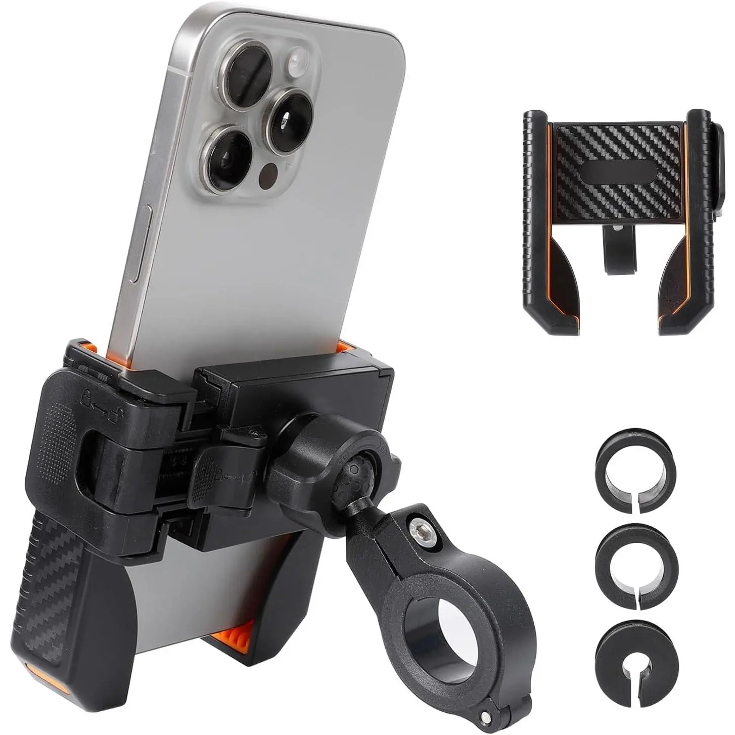 Phone Mount Holder - Quick-Release, Lockable Synthetic Rubber Vehicle Handlebar Mount for Scooter, ATV - Fits Android Phone, Model 1, 4.7-7.2" Smartphones