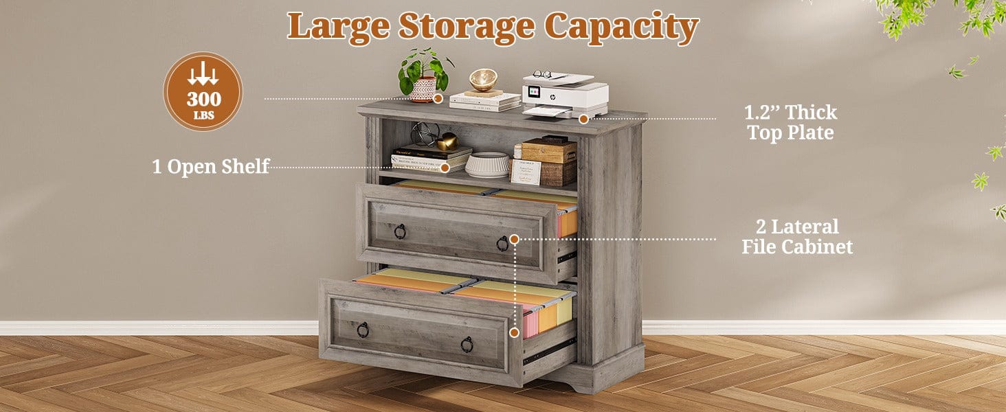 File Cabinet with Printer Stand and 2 Drawers Grey File Cabinet with Printer Stand and 2 Drawers Grey