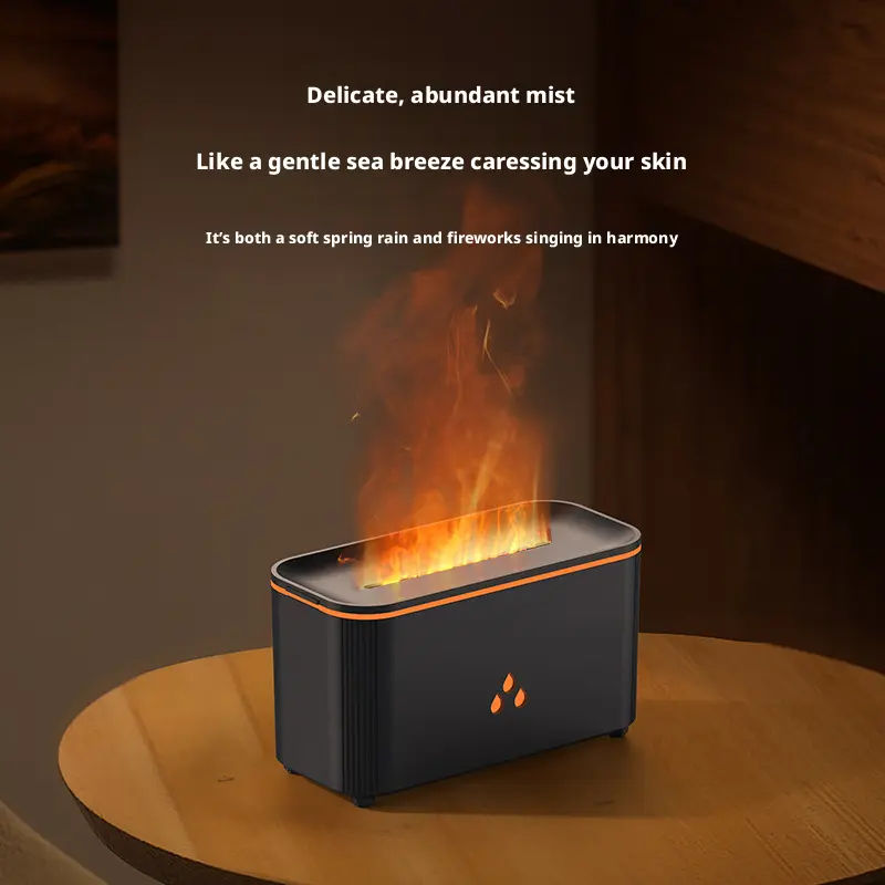New model of simulated flame aromatherapy machine for home use, air humidifier with colorful ambient lighting, desktop volcano diffuser