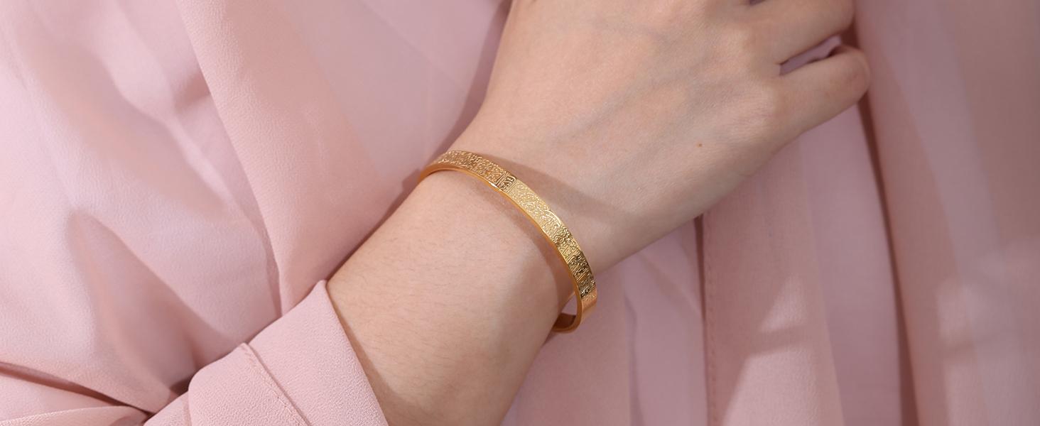 Qitian Islamic Jewelry Gifts for Women Allah Gold Bangles Bracelets Arabic Cuff Bracelet for Women Men Islam Eid Ramadan New Year Gifts