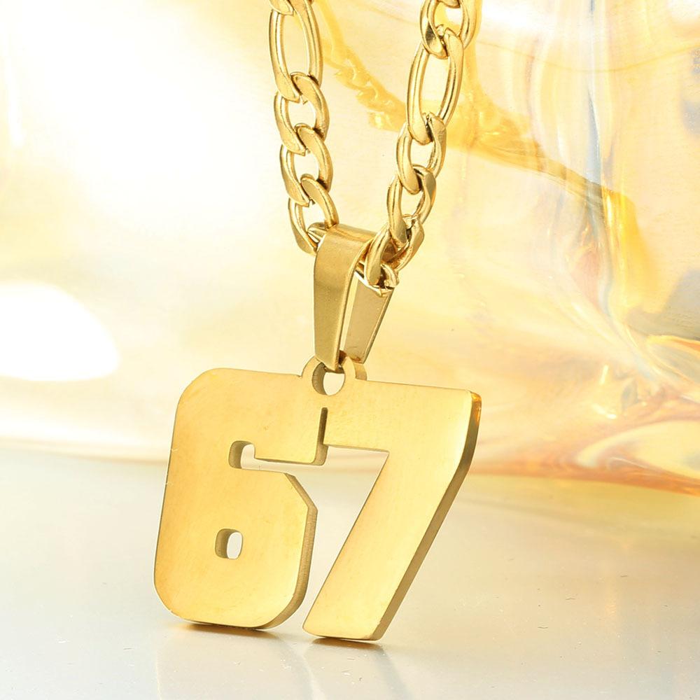 European and American Fashion Stainless Steel Number 67 Necklace, Hip Hop Personality Pendant, Titanium Steel Chain Versatile Jewelry for Men and Women