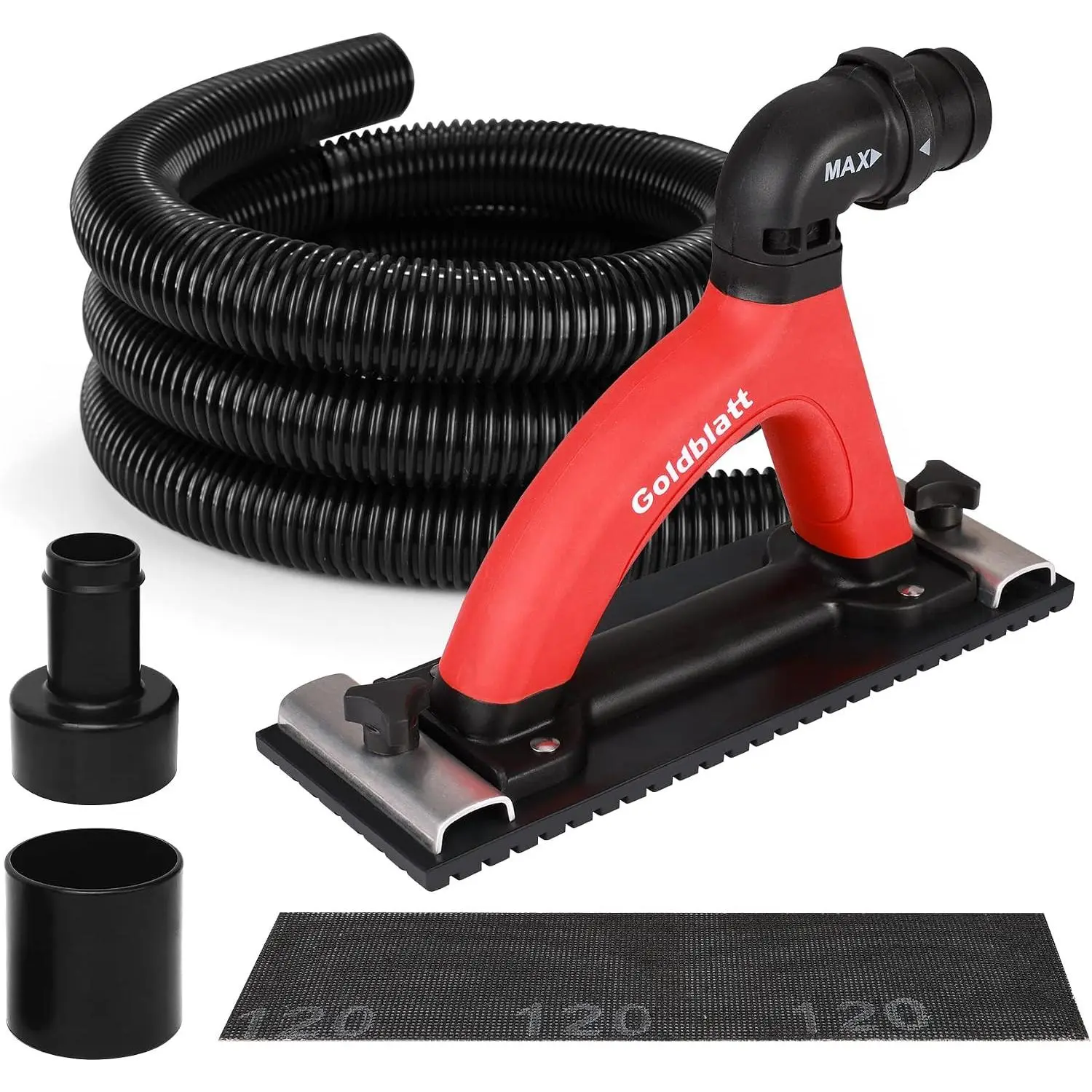 Goldblatt Dust Free Drywall Hand Sander with 6.5 ft Vacuum Hose | Sanding pad and adapter included, dust collection design, smooth drywall finishing, cleaner workspace