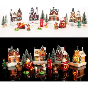 24Pcs Christmas Village Sets with LED Light Christmas Village Houses Town Scene Figurine Building Sets Christmas Home Decor Collection