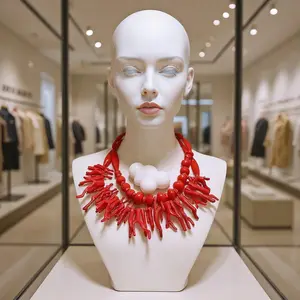 Hot Boho Style Double Layer Wear Resin Coral Necklace Women's Fashion Personality Plant Red Jewelry Necklace