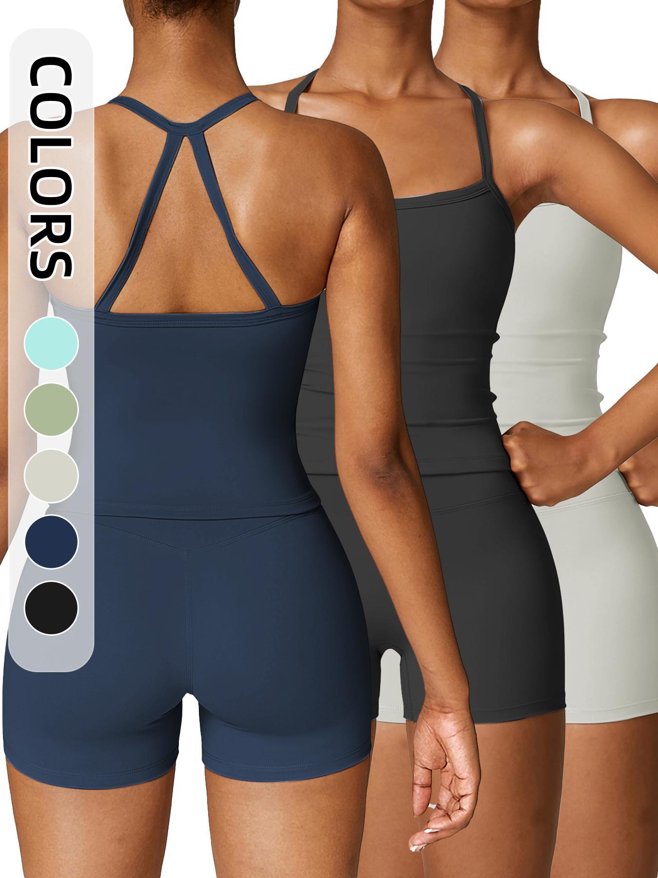 Women's Solid Cami Top & High Waist Shorts Sports Set, Breathable Comfortable Two-piece Outfits for Yoga Gym Workout Running, Ladies Summer Sportswear, Fitness Sportswear Set, Gym Clothes Workout